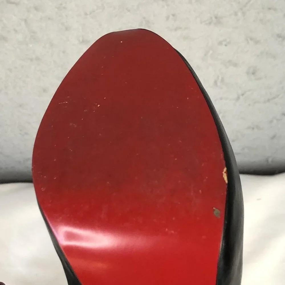 Christian Louboutin Shoes Womens Size 35 Black Peep Toe Pumps Red Sole Italy - Picture 5 of 16